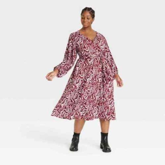 Ava & Viv - (NWT) Balloon Sleeve Belted Midi Dress - Picture 1 of 14